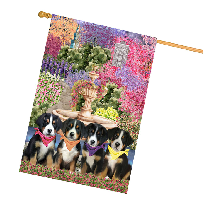Greater Swiss Mountain Dogs House Flag: Explore a Variety of Designs, Weather Resistant, Double-Sided, Custom, Personalized, Home Outdoor Yard Decor for Dog and Pet Lovers