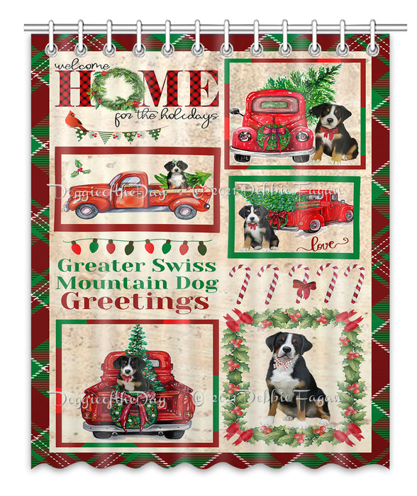 Welcome Home for Christmas Holidays Greater Swiss Mountain Dogs Shower Curtain Bathroom Accessories Decor Bath Tub Screens