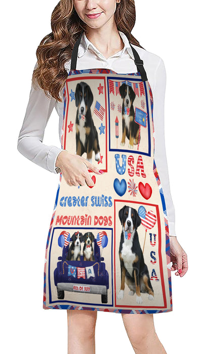 4th of July Independence Day I Love USA Great Pyrenees Dogs Apron - Adjustable Long Neck Bib for Adults - Waterproof Polyester Fabric With 2 Pockets - Chef Apron for Cooking, Dish Washing, Gardening, and Pet Grooming