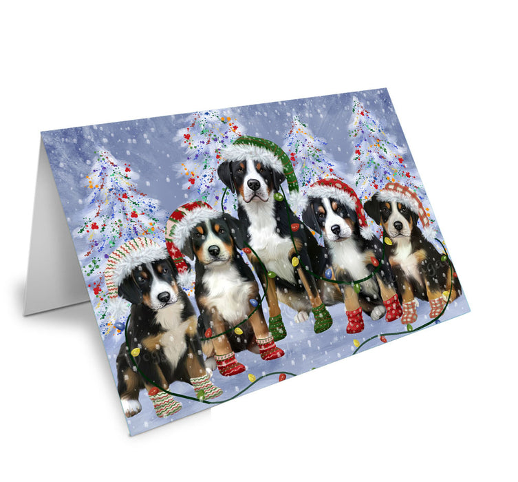 Christmas Lights and Greater Swiss Mountain Dogs Handmade Artwork Assorted Pets Greeting Cards and Note Cards with Envelopes for All Occasions and Holiday Seasons