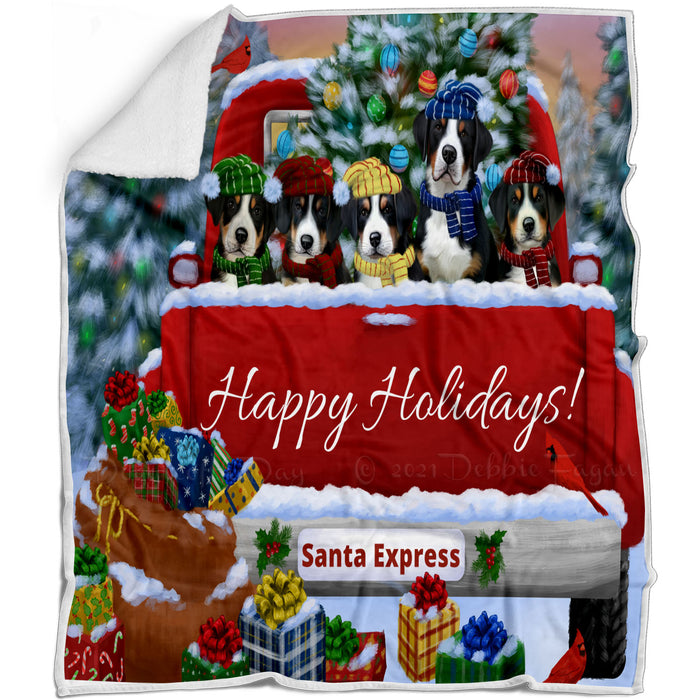 Christmas Red Truck Travlin Home for the Holidays Greater Swiss Mountain Dogs Blanket - Lightweight Soft Cozy and Durable Bed Blanket - Animal Theme Fuzzy Blanket for Sofa Couch