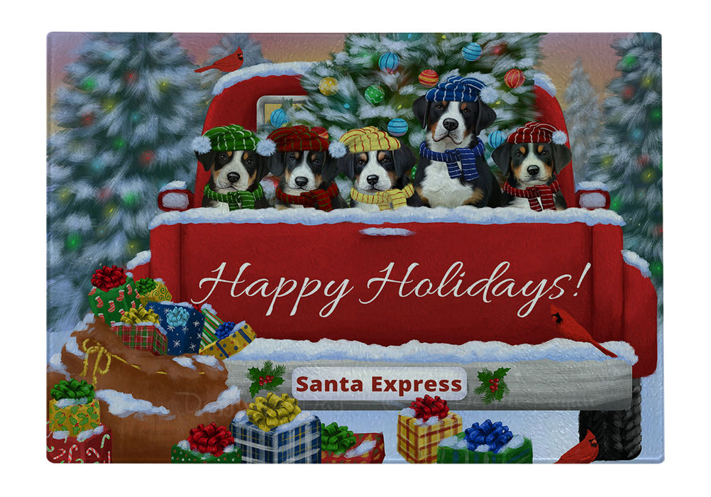 Christmas Red Truck Travlin Home for the Holidays Greater Swiss Mountain Dogs Cutting Board - For Kitchen - Scratch & Stain Resistant - Designed To Stay In Place - Easy To Clean By Hand - Perfect for Chopping Meats, Vegetables