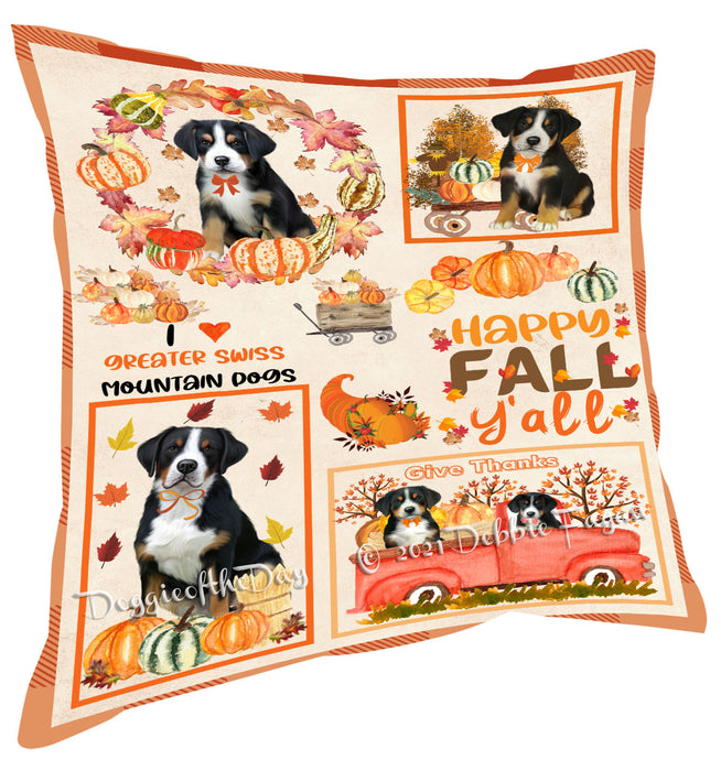 Happy Fall Y'all Pumpkin Greater Swiss Mountain Dogs Pillow with Top Quality High-Resolution Images - Ultra Soft Pet Pillows for Sleeping - Reversible & Comfort - Ideal Gift for Dog Lover - Cushion for Sofa Couch Bed - 100% Polyester