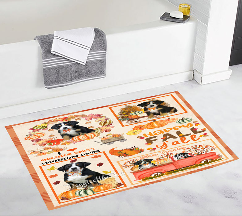 Happy Fall Y'all Pumpkin Greater Swiss Mountain Dogs Bathroom Rugs with Non Slip Soft Bath Mat for Tub BRUG55210
