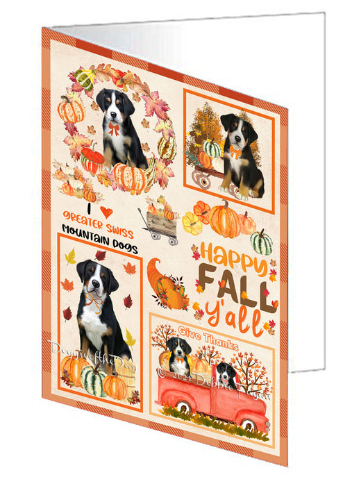 Happy Fall Y'all Pumpkin Greater Swiss Mountain Dogs Handmade Artwork Assorted Pets Greeting Cards and Note Cards with Envelopes for All Occasions and Holiday Seasons GCD77024