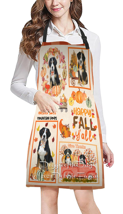 Happy Fall Y'all Pumpkin Greater Swiss Mountain Dogs Cooking Kitchen Adjustable Apron Apron49217
