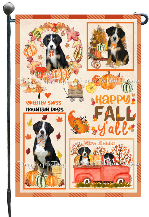 Happy Fall Y'all Pumpkin Greater Swiss Mountain Dogs Garden Flags- Outdoor Double Sided Garden Yard Porch Lawn Spring Decorative Vertical Home Flags 12 1/2"w x 18"h