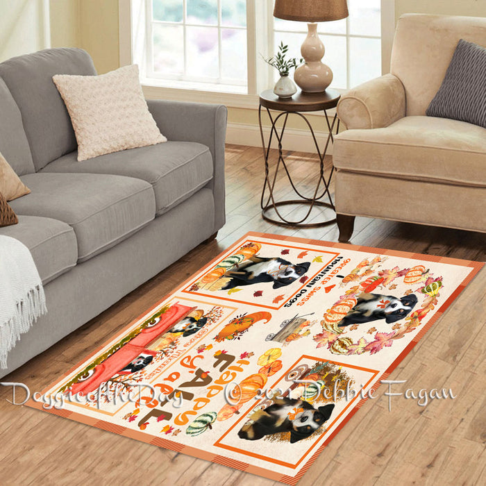 Happy Fall Y'all Pumpkin Greater Swiss Mountain Dogs Polyester Living Room Carpet Area Rug ARUG66887