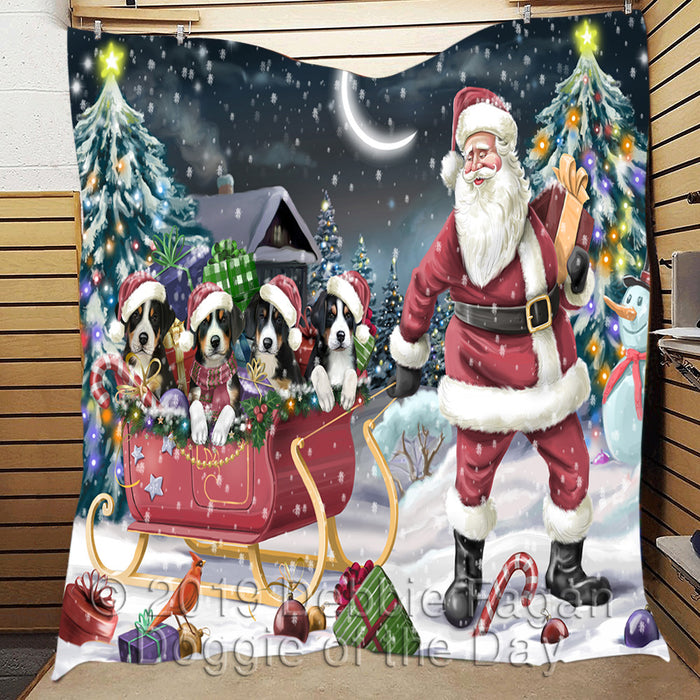 Santa Sled Dogs Christmas Happy Holidays Greater Swiss Mountain Dogs Quilt