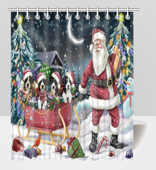 Santa Sled Dogs Christmas Happy Holidays Greater Swiss Mountain Dogs Shower Curtain