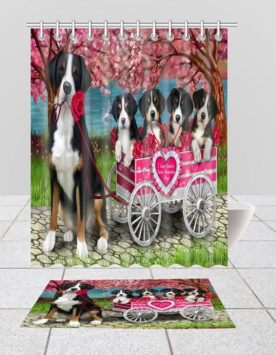 I Love Greater Swiss Mountain Dogs in a Cart Bath Mat and Shower Curtain Combo