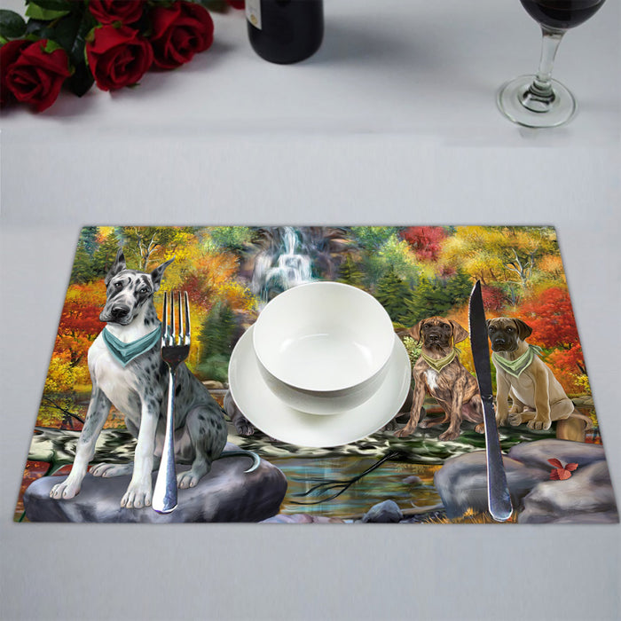 Scenic Waterfall Great Dane Dogs Placemat