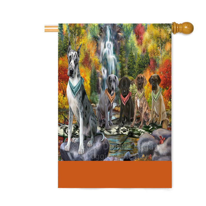 Personalized Scenic Waterfall Great Dane Dogs Custom House Flag FLG-DOTD-A60882