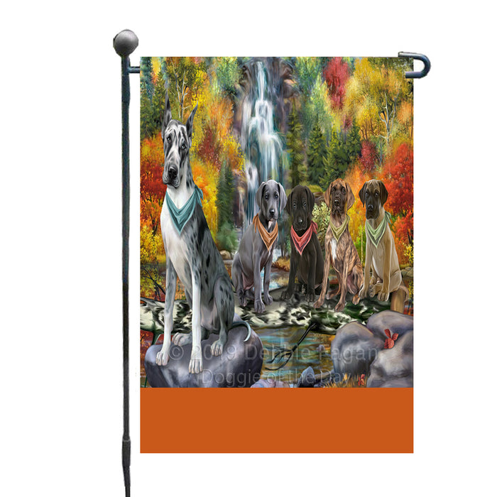 Personalized Scenic Waterfall Great Dane Dogs Custom Garden Flags GFLG-DOTD-A60826