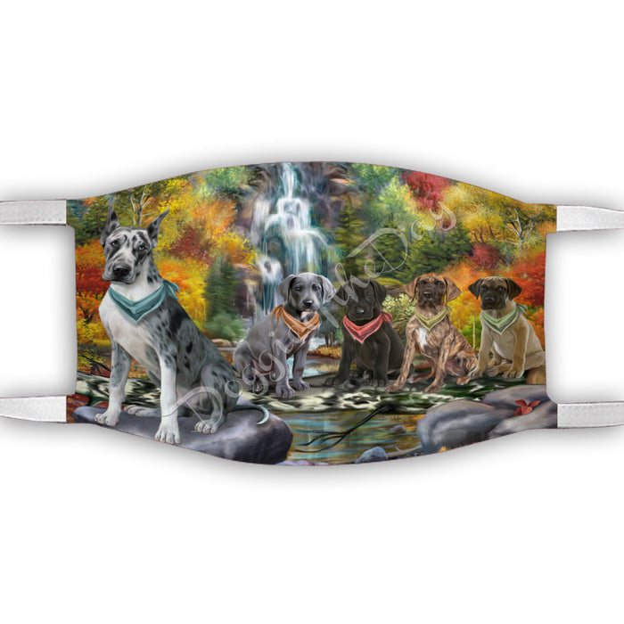 Scenic Waterfall Great Dane Dogs Face Mask FM49305