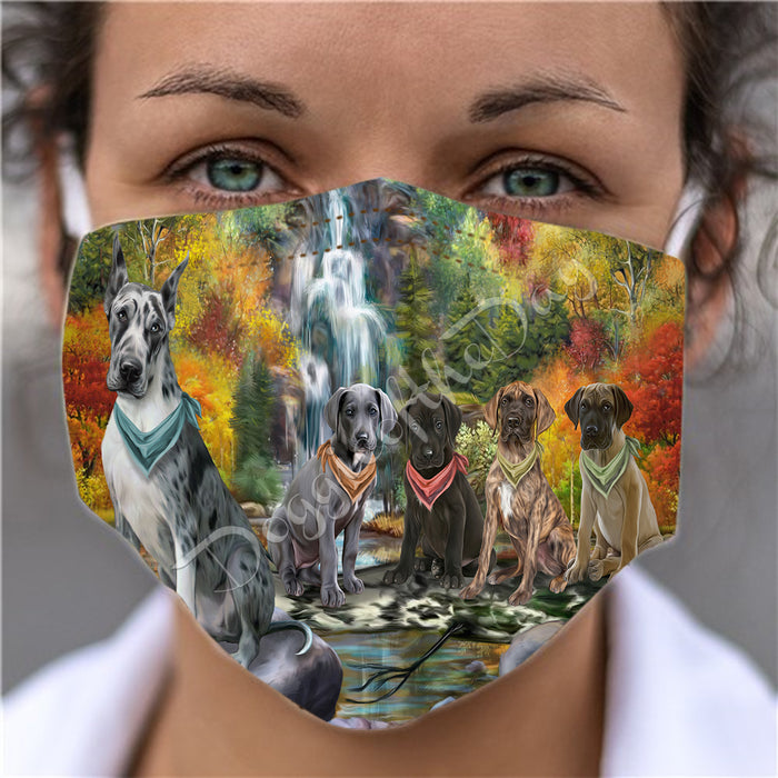 Scenic Waterfall Great Dane Dogs Face Mask FM49305