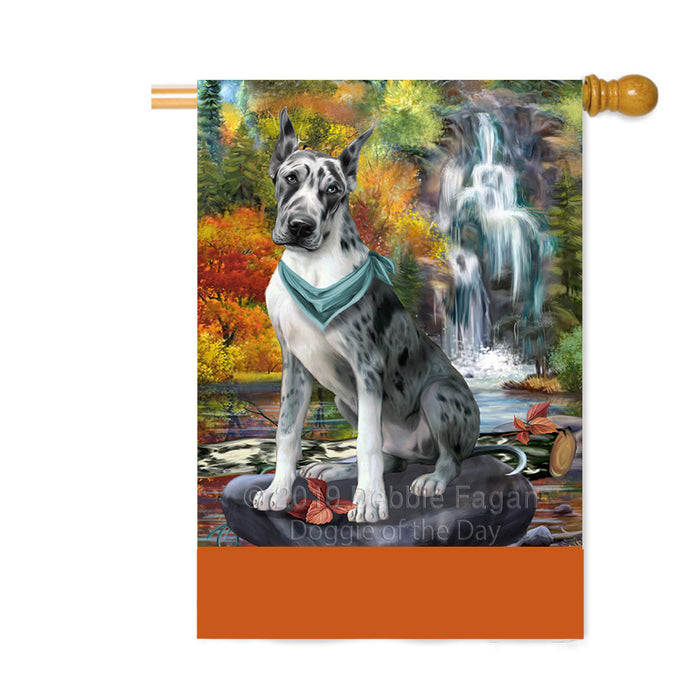 Personalized Scenic Waterfall Great Dane Dog Custom House Flag FLG-DOTD-A60883