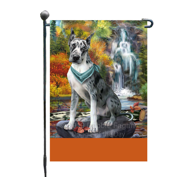 Personalized Scenic Waterfall Great Dane Dog Custom Garden Flags GFLG-DOTD-A60827