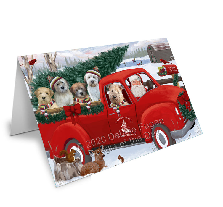 Christmas Santa Express Delivery Wheaten Terriers Dog Family Handmade Artwork Assorted Pets Greeting Cards and Note Cards with Envelopes for All Occasions and Holiday Seasons GCD69068