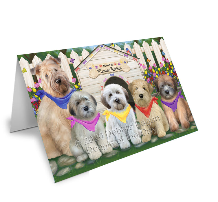 Spring Dog House Wheaten Terriers Dog Handmade Artwork Assorted Pets Greeting Cards and Note Cards with Envelopes for All Occasions and Holiday Seasons GCD60677