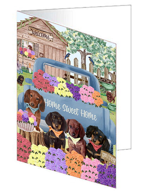 Rhododendron Home Sweet Home Garden Blue Truck Dachshund Dog Handmade Artwork Assorted Pets Greeting Cards and Note Cards with Envelopes for All Occasions and Holiday Seasons