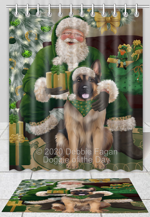 Christmas Irish Santa with Gift German Shepherd Dog Bath Mat and Shower Curtain Combo