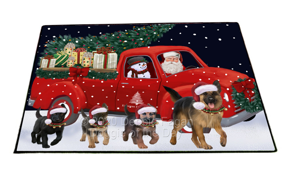 Christmas Express Delivery Red Truck Running German Shepherd Dogs Indoor/Outdoor Welcome Floormat - Premium Quality Washable Anti-Slip Doormat Rug FLMS56626