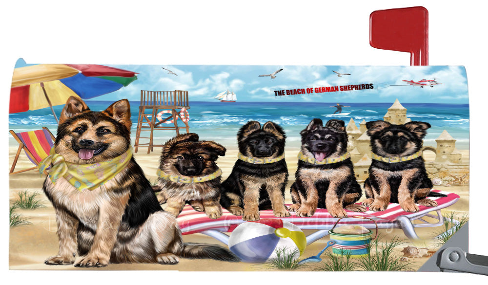 Pet Friendly Beach German Shepherd Dogs Magnetic Mailbox Cover Both Sides Pet Theme Printed Decorative Letter Box Wrap Case Postbox Thick Magnetic Vinyl Material