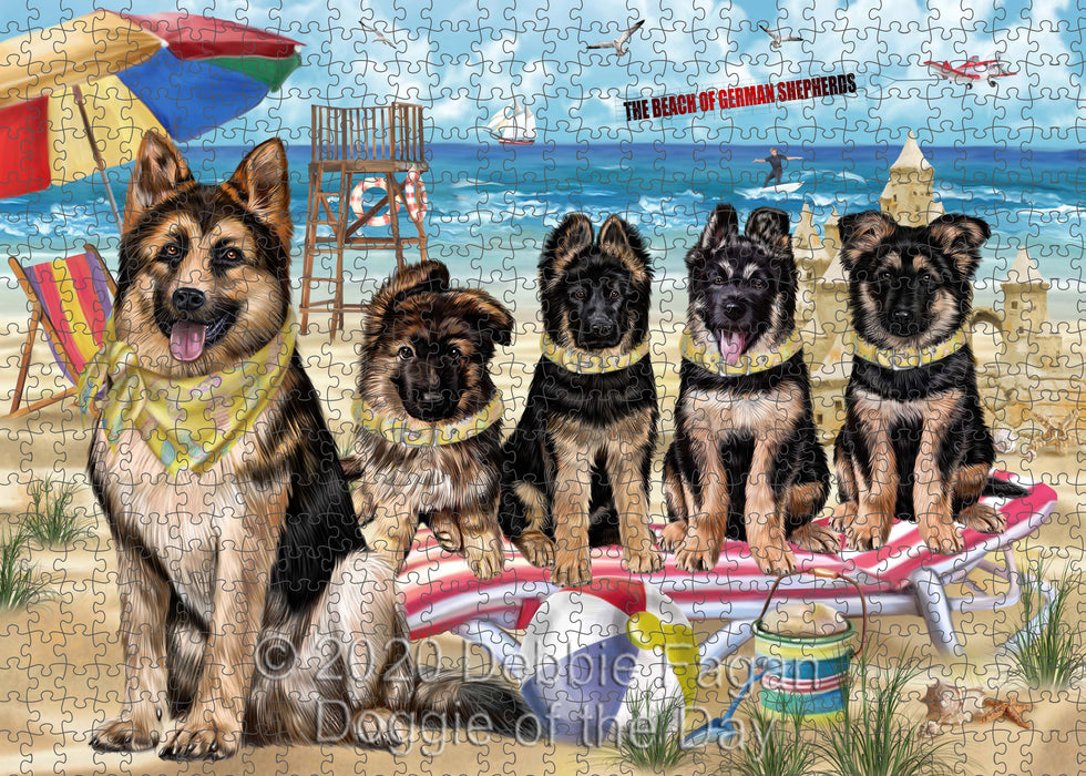 Pet Friendly Beach German Shepherd Dogs Portrait Jigsaw Puzzle for Adults Animal Interlocking Puzzle Game Unique Gift for Dog Lover's with Metal Tin Box