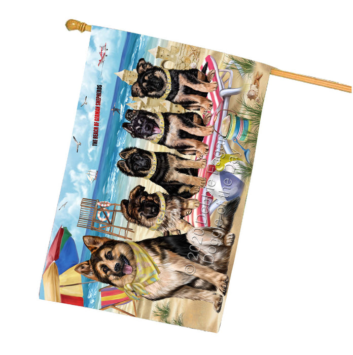 Pet Friendly Beach German Shepherd Dogs House Flag Outdoor Decorative Double Sided Pet Portrait Weather Resistant Premium Quality Animal Printed Home Decorative Flags 100% Polyester