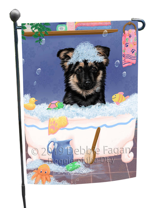 Rub A Dub Dog In A Tub German Shepherd Dog Garden Flag GFLG66225