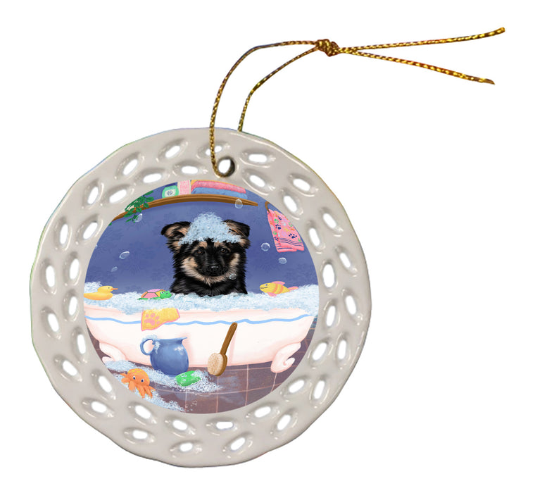 Rub A Dub Dog In A Tub German Shepherd Dog Doily Ornament DPOR58260