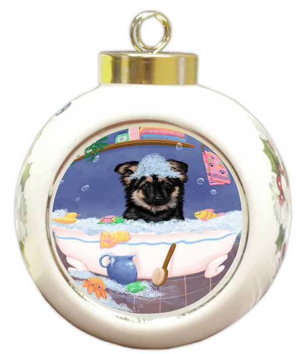 Rub A Dub Dog In A Tub German Shepherd Dog Round Ball Christmas Ornament RBPOR58593