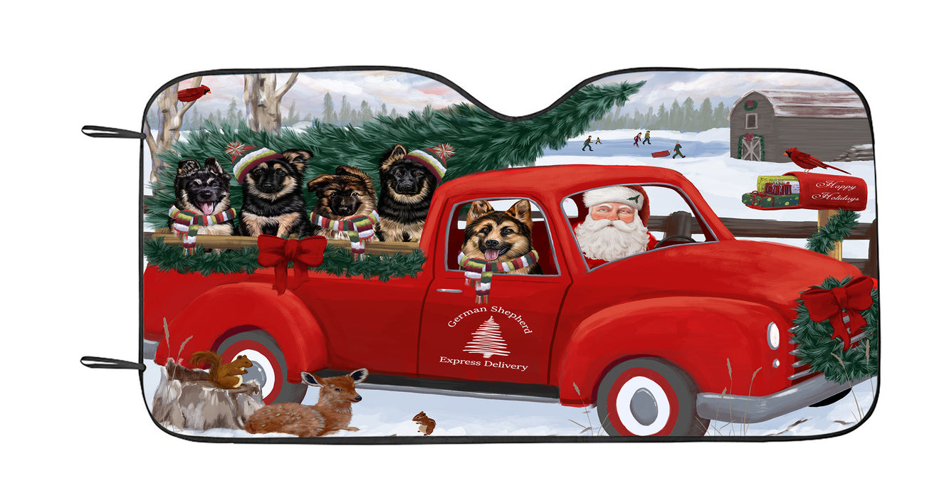Christmas Santa Express Delivery Red Truck German Shepherd Dogs Car Sun Shade