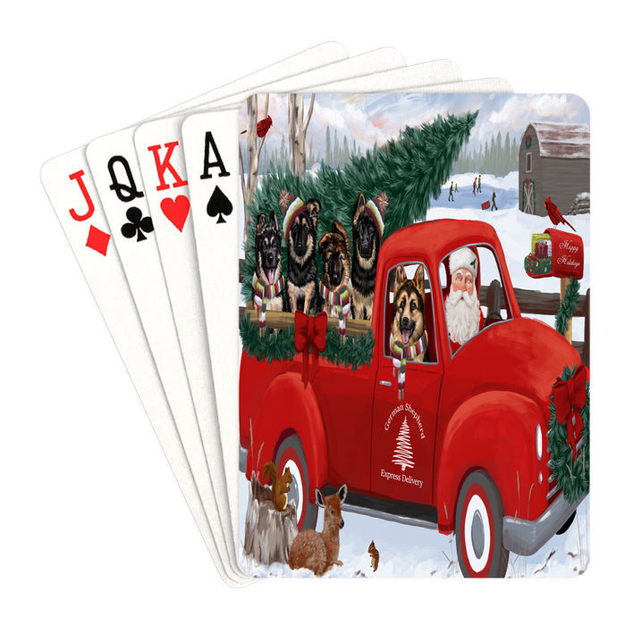 Christmas Santa Express Delivery Red Truck German Shepherd Dogs Playing Card Decks