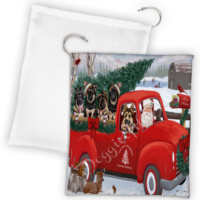 Christmas Santa Express Delivery Red Truck German Shepherd Dogs Drawstring Laundry or Gift Bag LGB48308