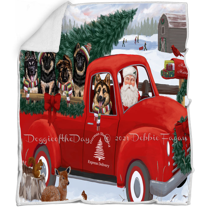 Christmas Santa Express Delivery Red Truck German Shepherds Dog Family Blanket BLNKT112692