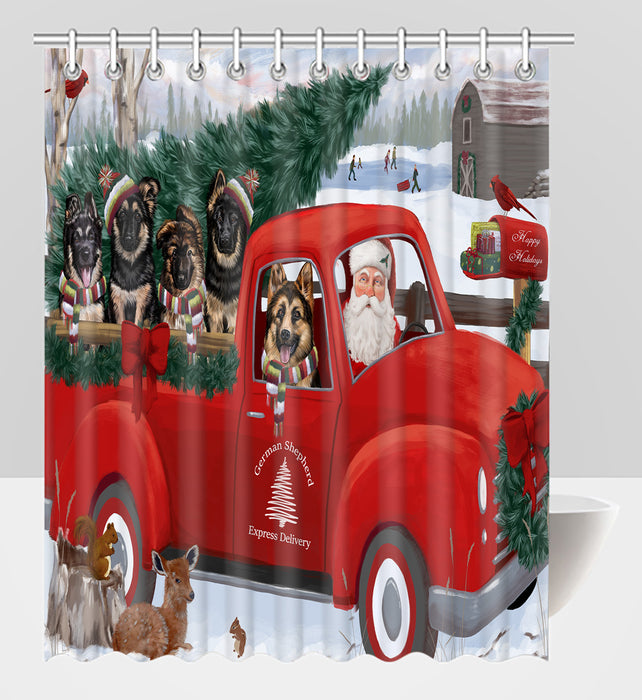 Christmas Santa Express Delivery Red Truck German Shepherd Dogs Shower Curtain