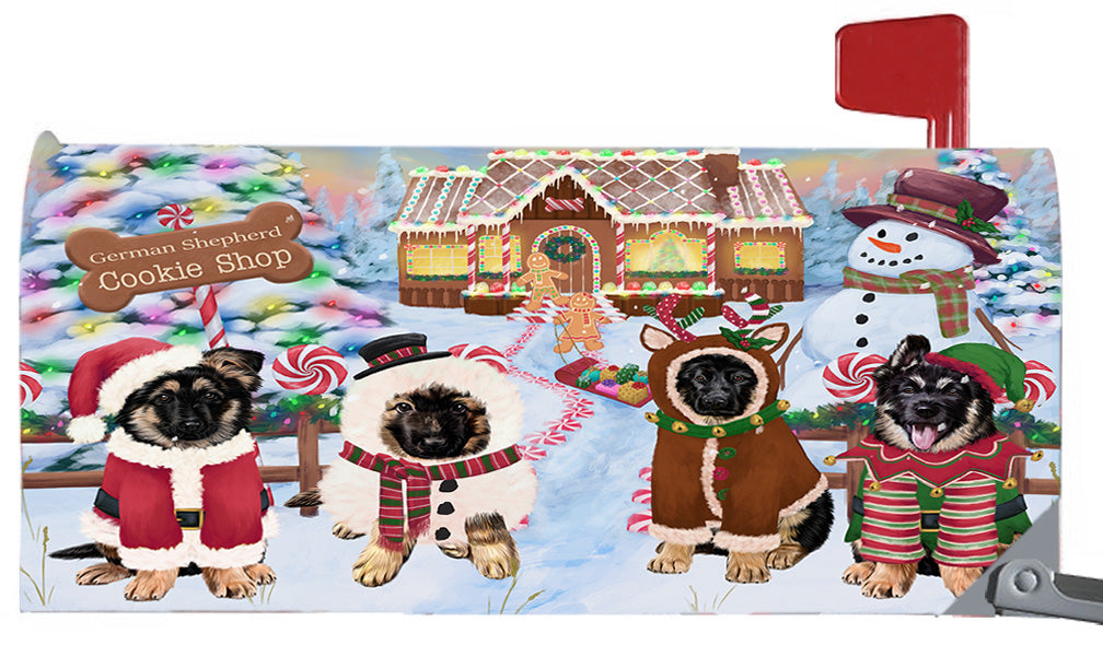Christmas Holiday Gingerbread Cookie Shop German Shepherd Dogs 6.5 x 19 Inches Magnetic Mailbox Cover Post Box Cover Wraps Garden Yard Décor MBC48992