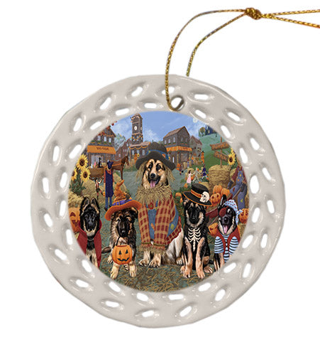 Halloween 'Round Town German Shepherd Dogs Ceramic Doily Ornament DPOR57496