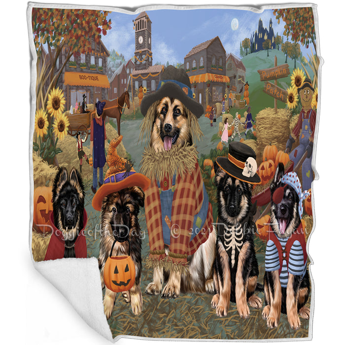 Halloween 'Round Town And Fall Pumpkin Scarecrow Both German Shepherd Dogs Blanket BLNKT138926