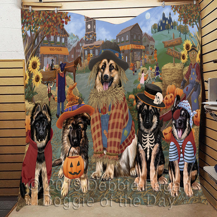 Halloween 'Round Town and Fall Pumpkin Scarecrow Both German Shepherd Dogs Quilt