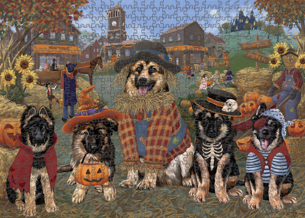 Halloween 'Round Town And Fall Pumpkin Scarecrow Both German Shepherd Dogs Puzzle  PUZL96292