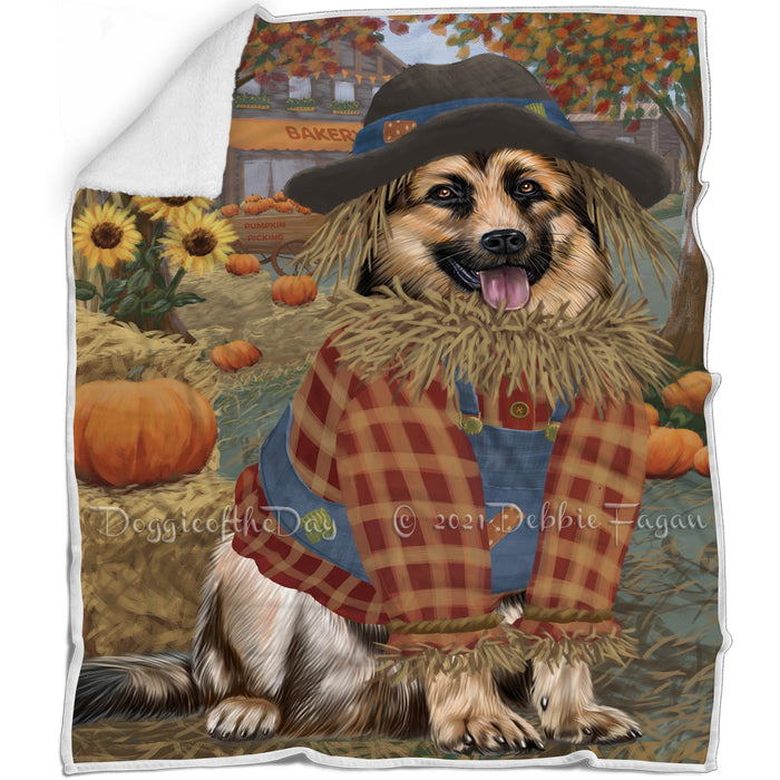 Halloween 'Round Town And Fall Pumpkin Scarecrow Both German Shepherd Dogs Blanket BLNKT139484