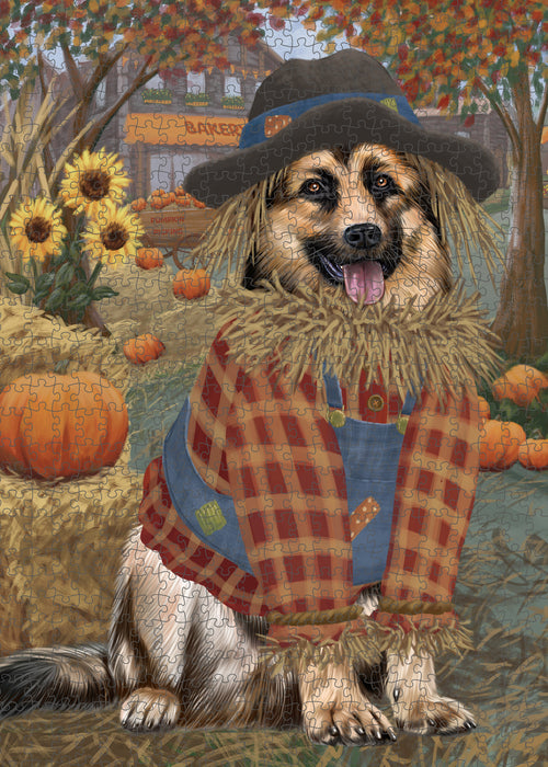 Halloween 'Round Town And Fall Pumpkin Scarecrow Both German Shepherd Dogs Puzzle with Photo Tin PUZL96540