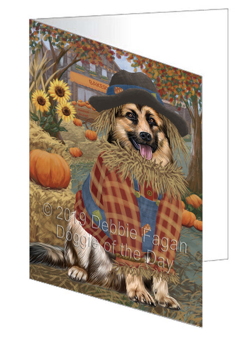 Fall Pumpkin Scarecrow German Shepherd Dog Handmade Artwork Assorted Pets Greeting Cards and Note Cards with Envelopes for All Occasions and Holiday Seasons GCD78020