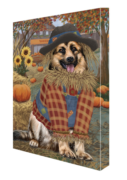 Halloween 'Round Town And Fall Pumpkin Scarecrow Both German Shepherd Dogs Canvas Print Wall Art Décor CVS140111