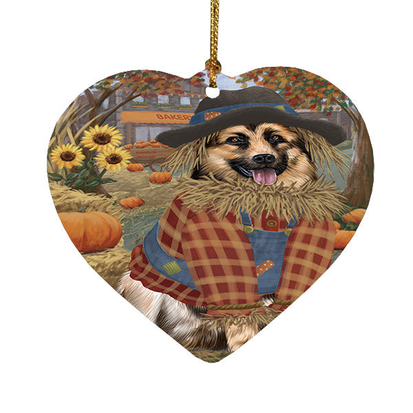 Fall Pumpkin Scarecrow German Shepherd Dogs Heart Christmas Ornament HPOR57558