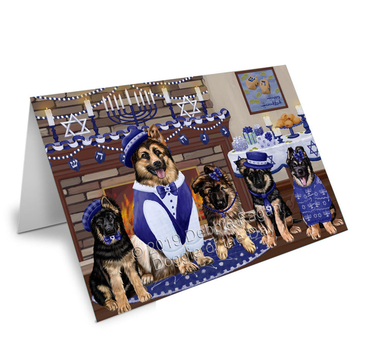 Happy Hanukkah Family German Shepherd Dogs Handmade Artwork Assorted Pets Greeting Cards and Note Cards with Envelopes for All Occasions and Holiday Seasons GCD78203
