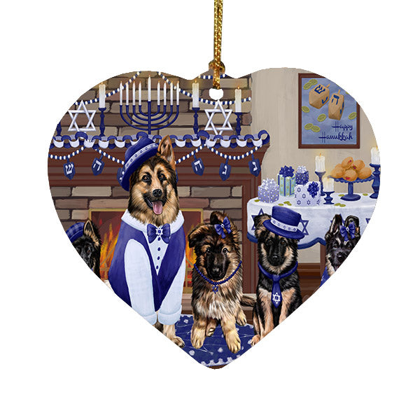 Happy Hanukkah Family German Shepherd Dogs Heart Christmas Ornament HPOR57619